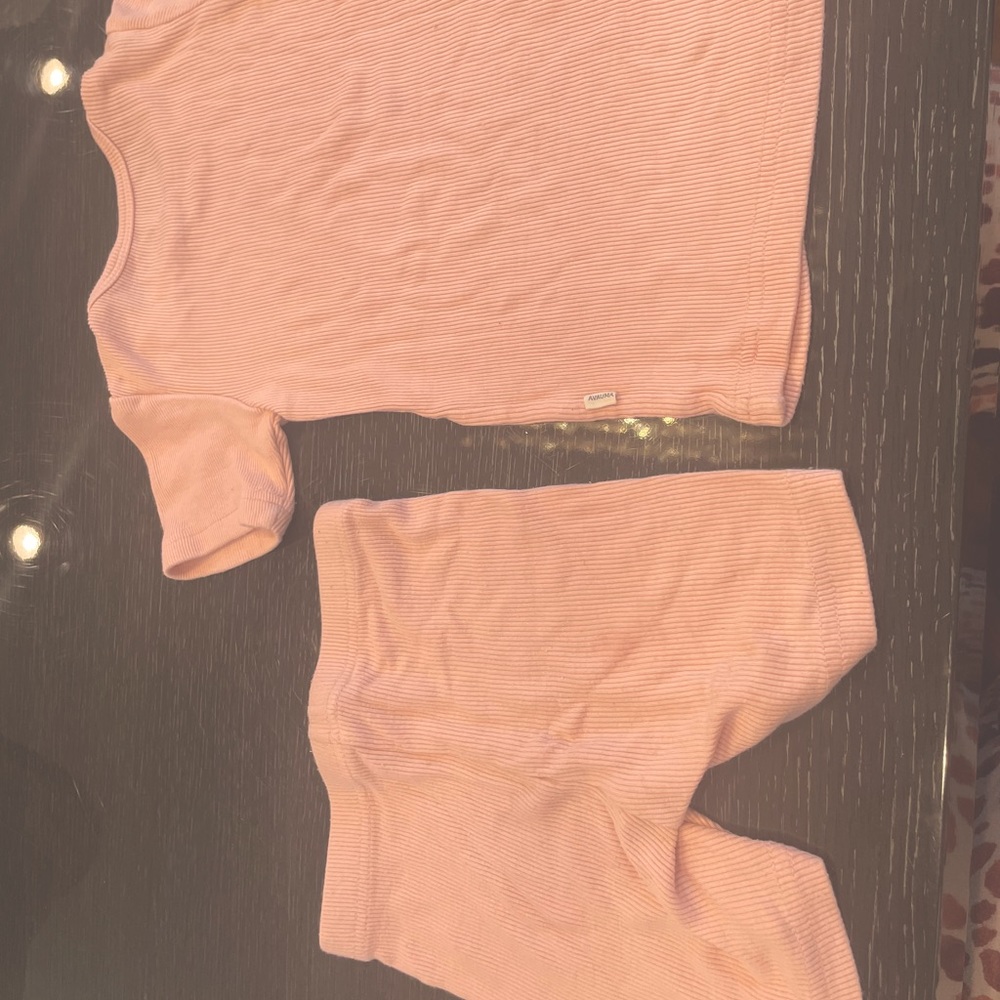 Pink ribbed toddler girl comfy soft shorts and shirt matching set